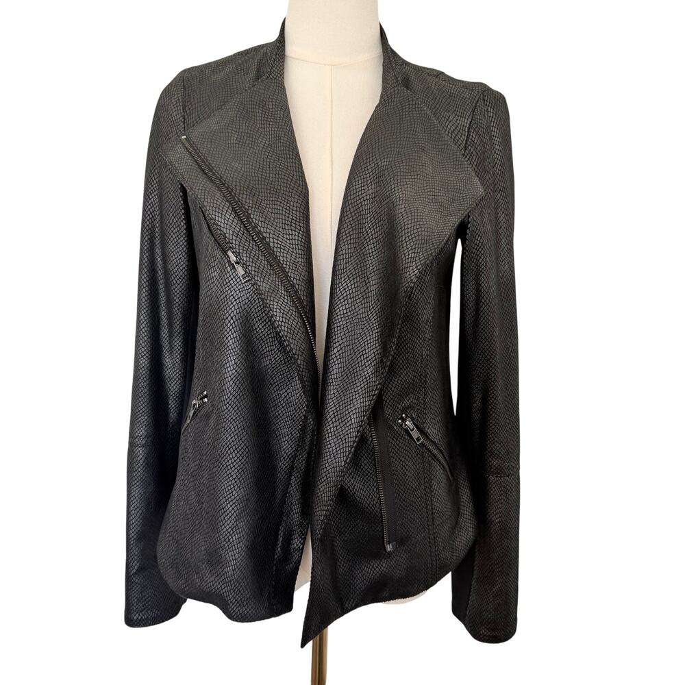 SW3 Bespoke (S) Black Snakeskin Faux Suede Moto Jacket Asymmetric Zip Y2K